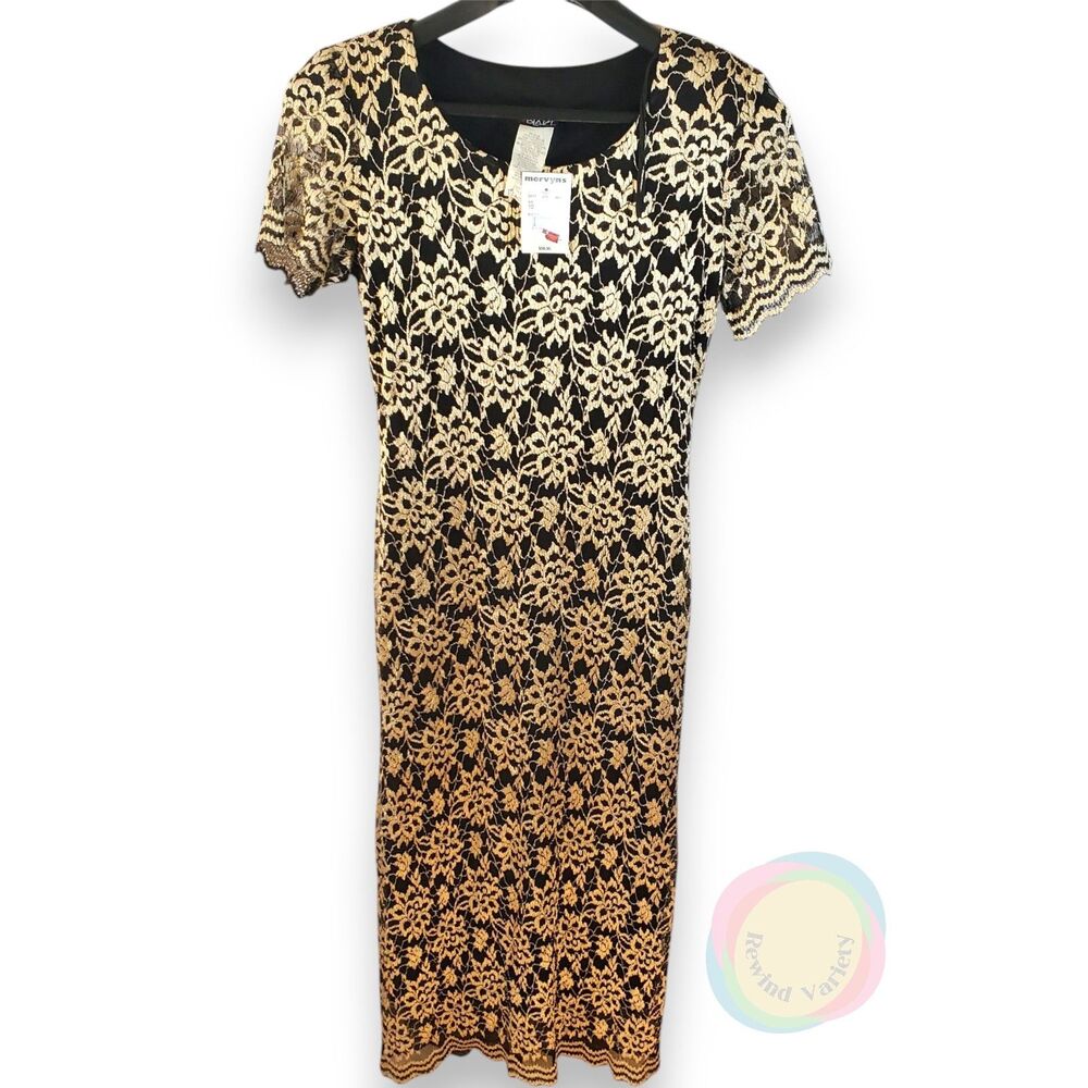 NWT Vintage Helene Blake Gold Metallic Embroidered Dress 10